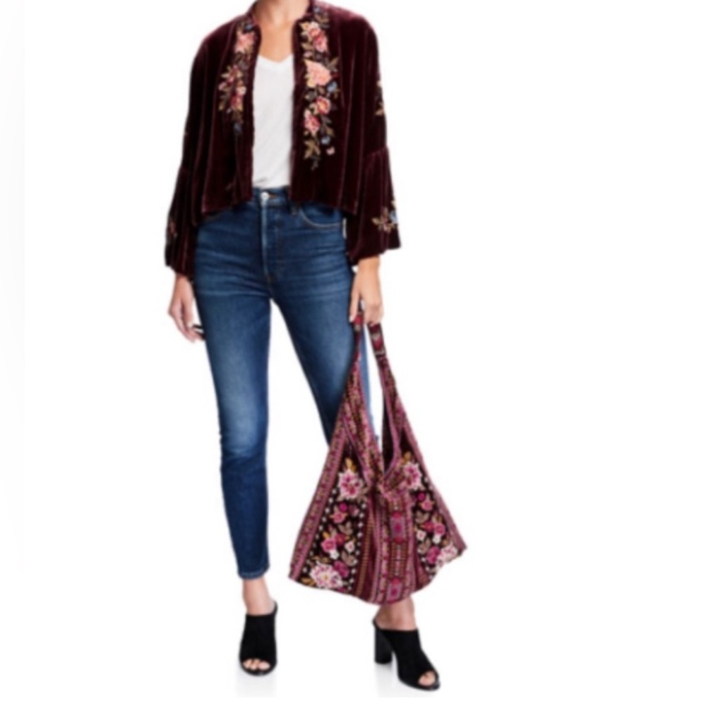 Johnny Was Ultra Plush Velvet Boho Hobo Bucket Bag NWOT - Picture 9 of 11